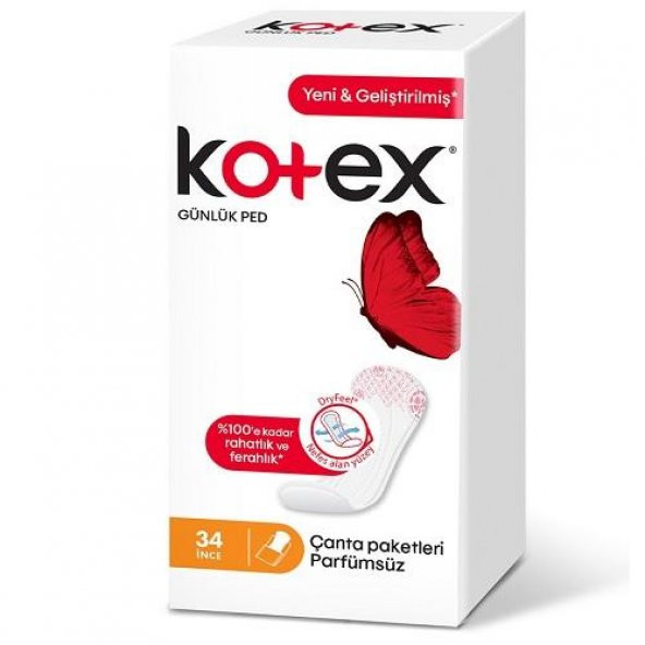 Kotex Ince Günlük Ped Parfümsüz 34lü