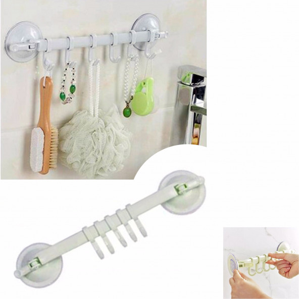 Çok Amaçlı Mutfak Banyo Askısı Vantuzlu 5 Kancalı Vakumlu Askı