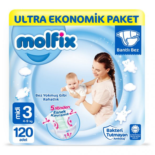 Molfix Bebek Bezi 3 Beden Midi Ultra Ekonomik Paket 120 Adet