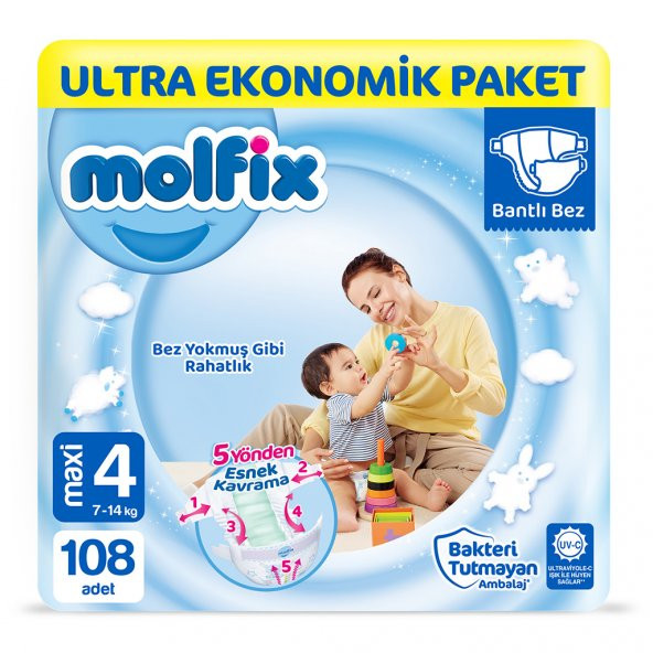 Molfix Bebek Bezi 4 Beden Maxi Ultra Ekonomik Paket 108 Adet