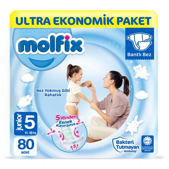 Molfix Bebek Bezi 5 Beden Junior Ultra Ekonomik Paket 80 Adet