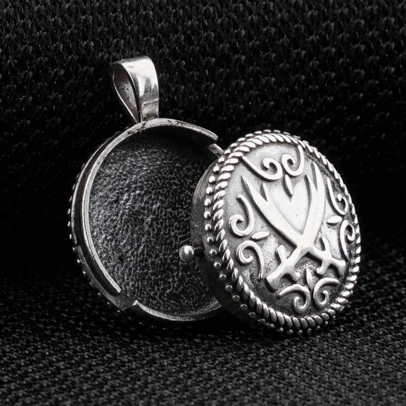 Çift Taraflı Zülfikar Kılıç Tasarımlı Açılabilir 925 Ayar Gümüş Cevşen Kolye - 2