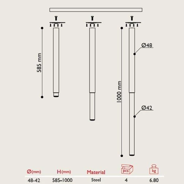 Kamp Karavan Masa Ayağı 11.540 Yükseklik Ayarlı (4 Adet) - 2