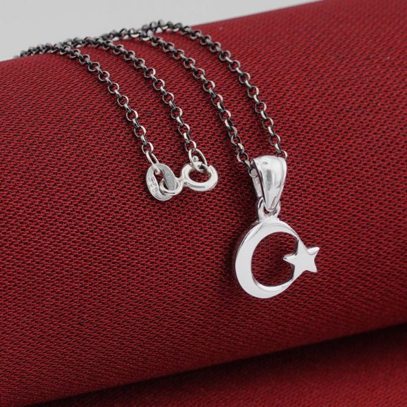 Minimal Çift Taraflı Ay Yıldız 925 Ayar Gümüş Kadın Kolye - 2