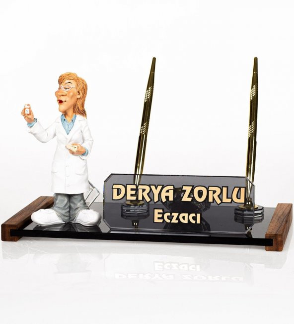 Kadın Eczacı Biblolu Masa İsimliği Hediye Kristal Masa İsimlik - Resim 5