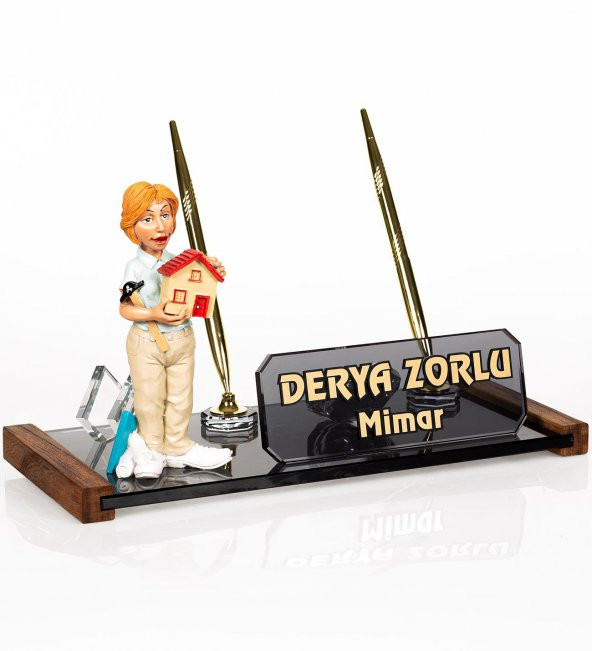 Kadın Mimar Biblolu Masa İsimliği Mimara Hediye Kristal İsimlik - 5
