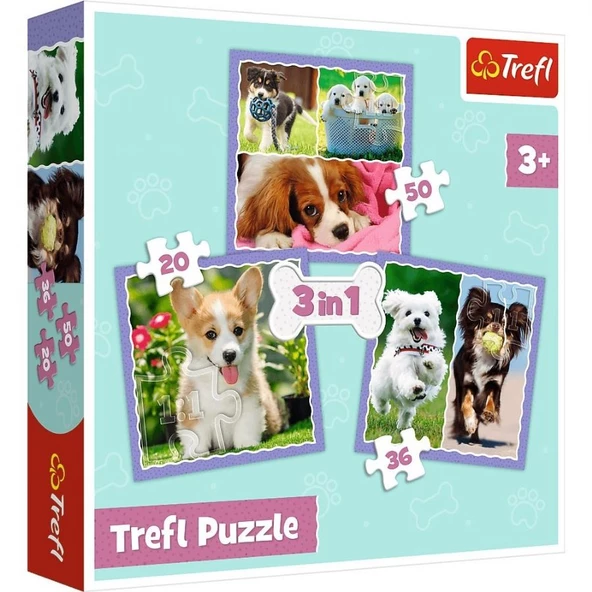 Trefl Sevimli Köpekler 3'lü 20+36+50 Parça 3 in 1 Puzzle