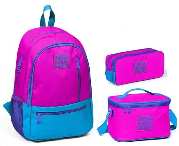 Coral High Sport Pembe-Mavi İlkokul,Ortaokul ve Günlük Sırt Çantası Seti