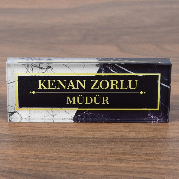 Mermer Desenli Kristal Masa İsimliği Ofis Hediye Masaüstü İsimlik - 3