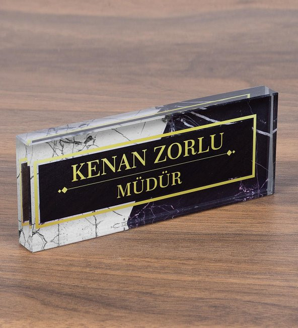 Mermer Desenli Kristal Masa İsimliği Ofis Hediye Masaüstü İsimlik - 4