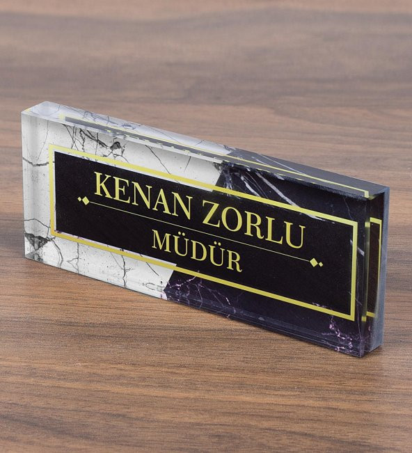 Mermer Desenli Kristal Masa İsimliği Ofis Hediye Masaüstü İsimlik - 5