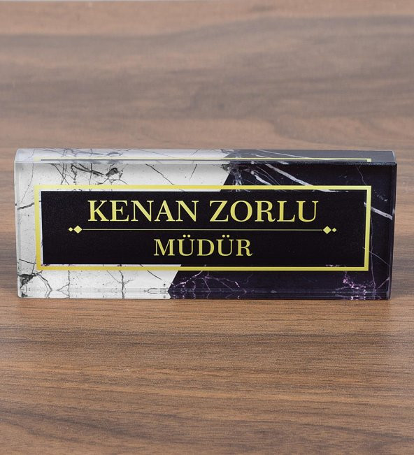 Mermer Desenli Kristal Masa İsimliği Ofis Hediye Masaüstü İsimlik - 6