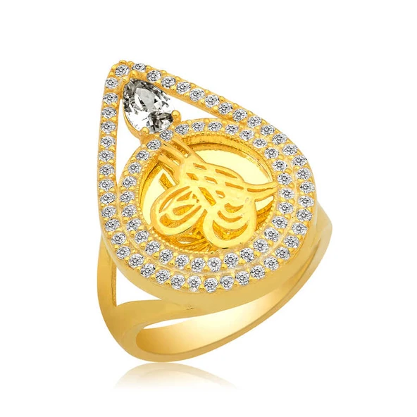 Gümüş Gold Tuğralı Bayan Yüzük - 2