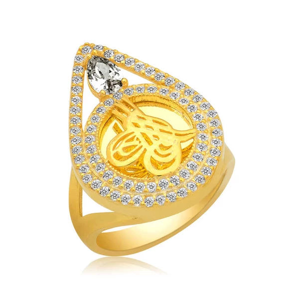 Gümüş Gold Tuğralı Bayan Yüzük - 3