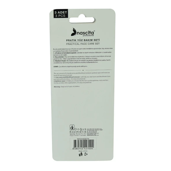 Nascita Profesyonel Pratik Yüz Bakım Seti - 2 Li Akne Aparatı Kaş Usturası Maskara Fırçası 4 Lü Set 1 Adet - Resim 3