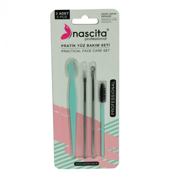 Nascita Profesyonel Pratik Yüz Bakım Seti - 2 Li Akne Aparatı Kaş Usturası Maskara Fırçası 4 Lü Set 1 Adet - 4