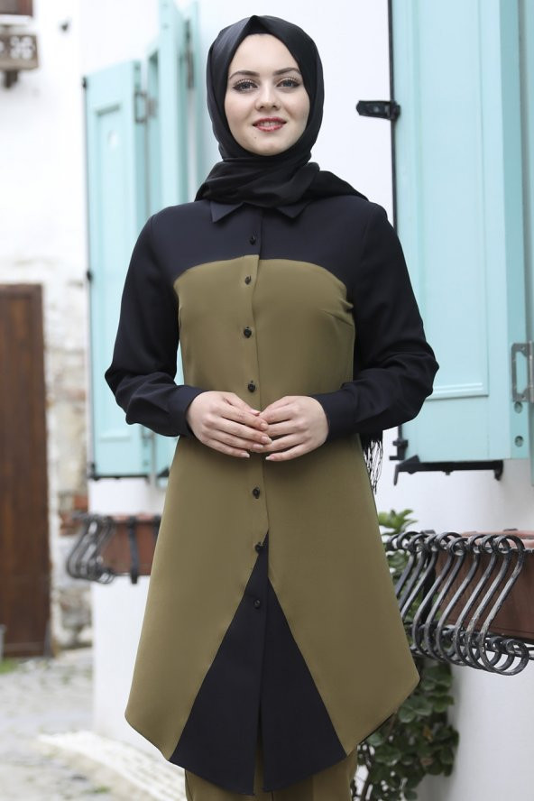 Pantolonlu Tesettür Takım - Yağ Yeşili - 2
