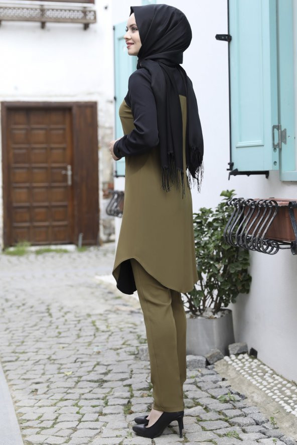 Pantolonlu Tesettür Takım - Yağ Yeşili - 3