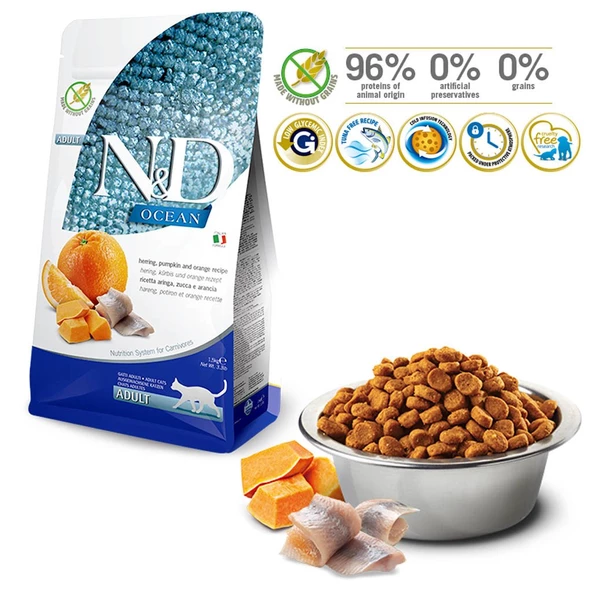 N&D Ocean Ringa Balıklı&Balkabaklı Yetişkin Kedi Maması 1,5 KG - 2