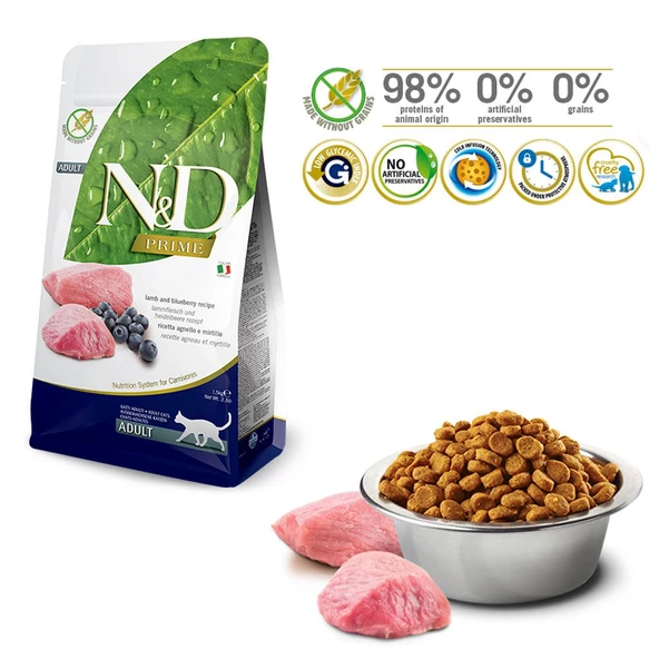 N&D Tahılsız Kuzulu&Yabanmersinli Yetişkin Kedi Maması 1,5 KG - 2