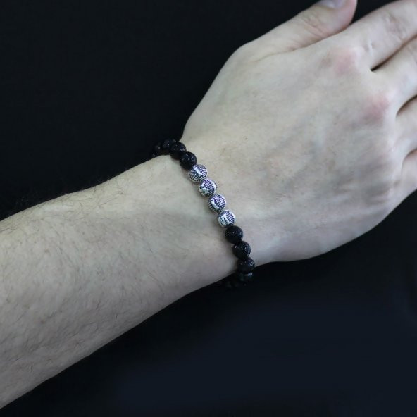 Nipora Fasetalı Oniks Metal Kombinli Kişiye Özel İsim Yazılı Küre Kesim Doğaltaş Bileklik - Resim 5