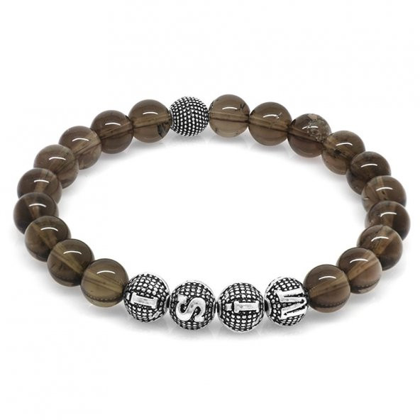 Nipora Kuvars Metal Kombinli Kişiye Özel İsim Yazılı Küre Kesim Doğaltaş Bileklik ürün görseli