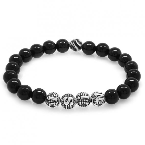 Nipora Oniks Metal Kombinli Kişiye Özel İsim Yazılı Küre Kesim Doğaltaş Bileklik - Resim 6