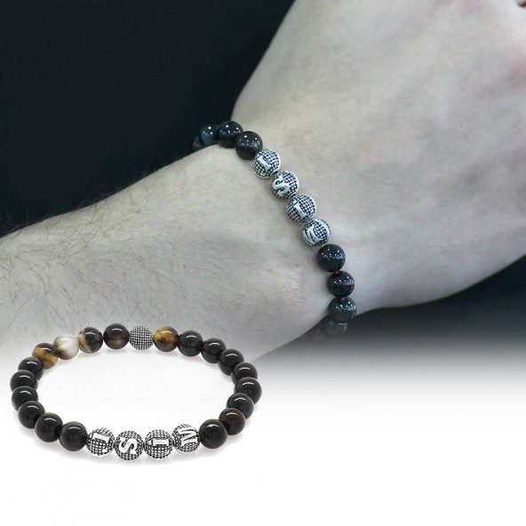 Nipora Süleyman Akik Metal Kombinli Kişiye Özel İsim Yazılı Küre Kesim Doğaltaş Bileklik - 4