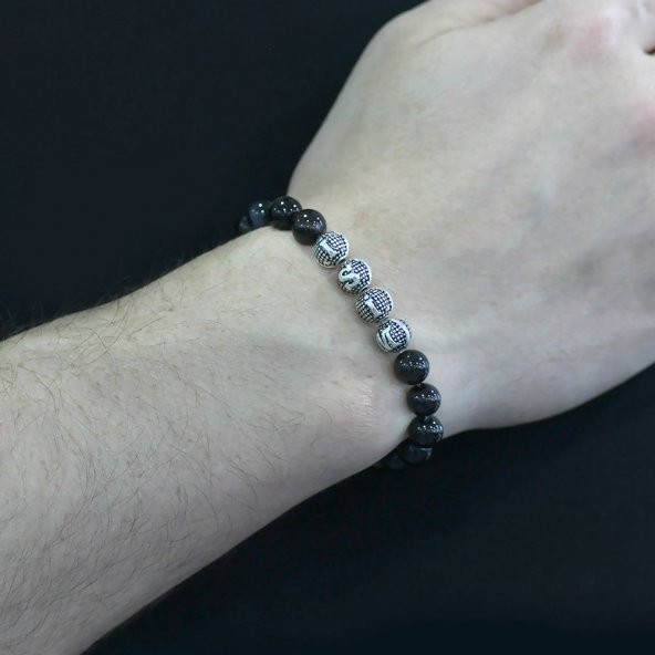 Nipora Süleyman Akik Metal Kombinli Kişiye Özel İsim Yazılı Küre Kesim Doğaltaş Bileklik - 5