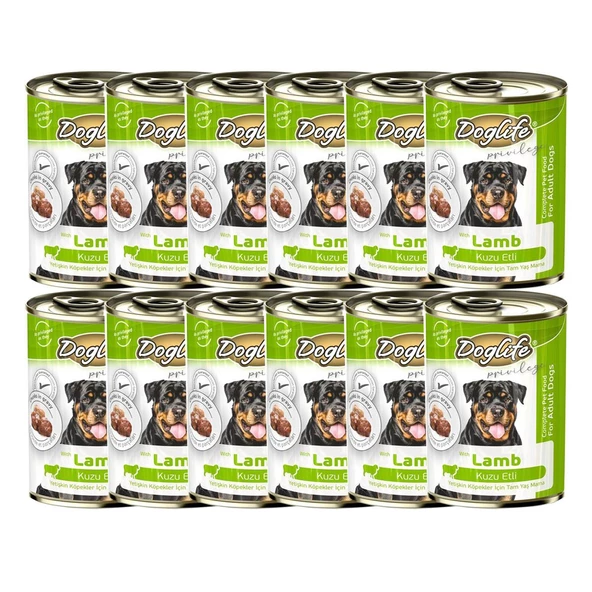 DOGLİFE KUZU ETLİ KÖPEK KONSERVE 400GR x 12 Adet