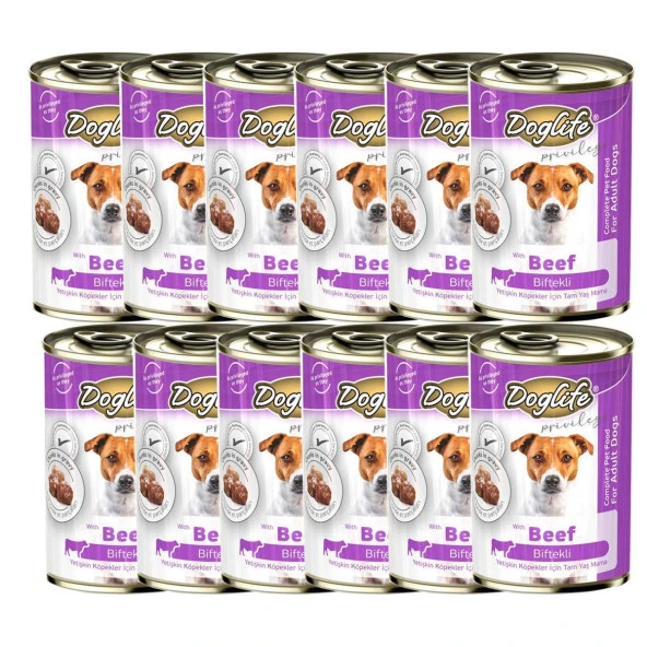 DOGLİFE BİFTEKLİ KÖPEK KONSERVE 400GR x 12 Adet