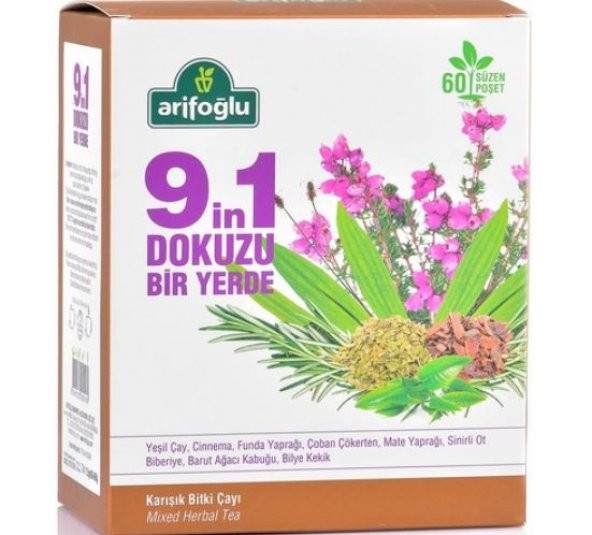 Arifoğlu 9 in 1 Dokuzu Bir Yerde Bitki Süzen Poşet Çay 60lı