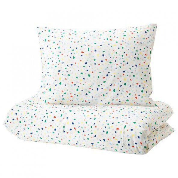 Tek Kişilik Çocuk Nevresim Takımı IKEA Beyaz Çok Renkli Puantiyeli Modern 150x200/50x60 cm