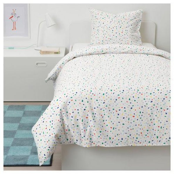 Tek Kişilik Çocuk Nevresim Takımı IKEA Beyaz Çok Renkli Puantiyeli Modern 150x200/50x60 cm - 2