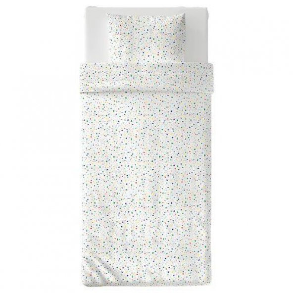 Tek Kişilik Çocuk Nevresim Takımı IKEA Beyaz Çok Renkli Puantiyeli Modern 150x200/50x60 cm - 4