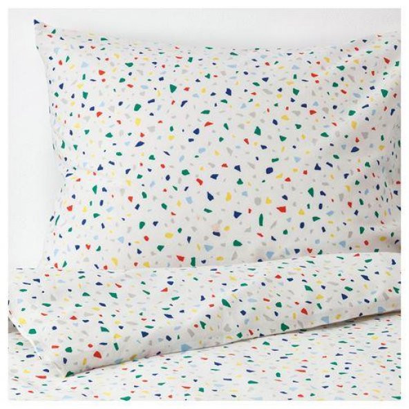 Tek Kişilik Çocuk Nevresim Takımı IKEA Beyaz Çok Renkli Puantiyeli Modern 150x200/50x60 cm - 6