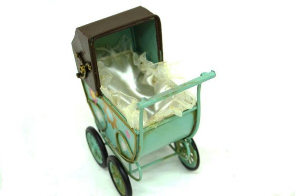 Dekoratif Metal Bebek Arabası Biblo Vintage Hediyelik - Resim 4