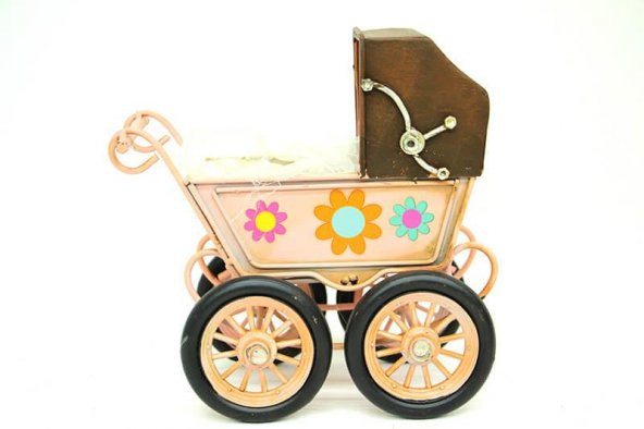 Dekoratif Metal Bebek Arabası Biblo Vintage Hediyelik - 2