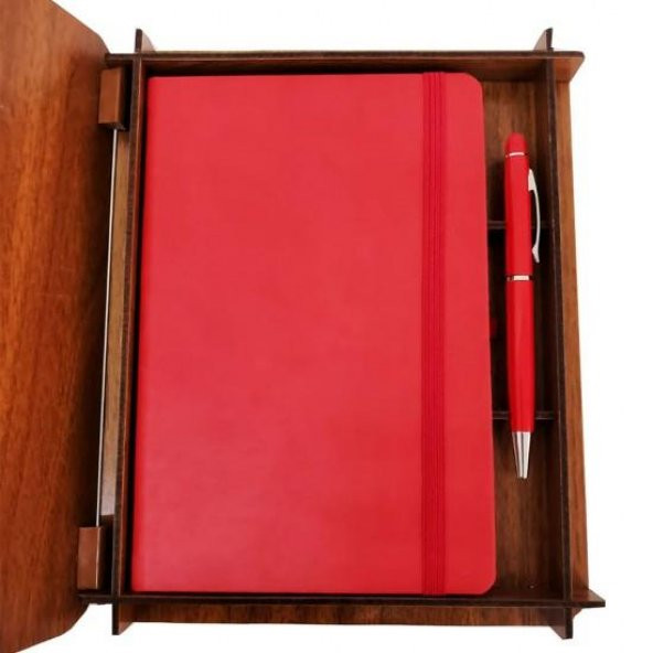 Ahşap Kutulu Defter Kalem Dekoratif Hediyelik - 4