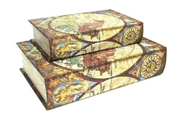 Kutu Kitap Harita 2li Set Kitap Kutusu Dekoratif Hediyelik