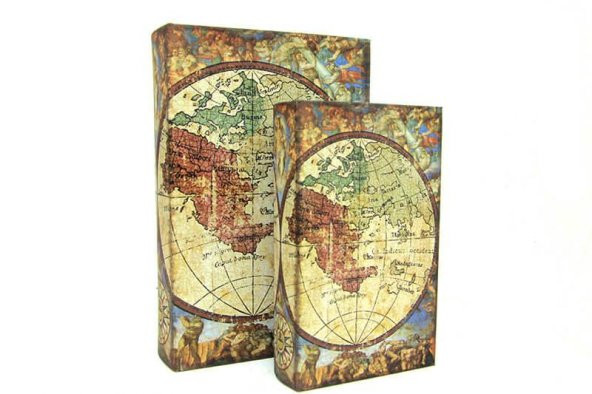 Kutu Kitap Harita 2li Set Kitap Kutusu Dekoratif Hediyelik - 2