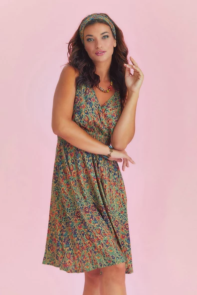 Bohem Tarz Kruvaze V Yaka Elbise - 3