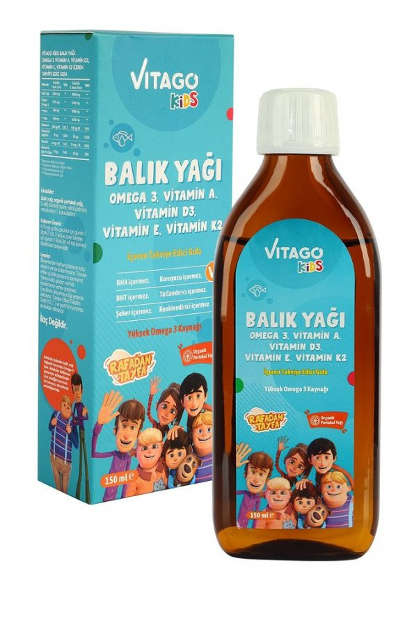 Vitago Kids Balık Yağı Omega 3, Vitamin A, D3, E, K2 İçeren Şurup