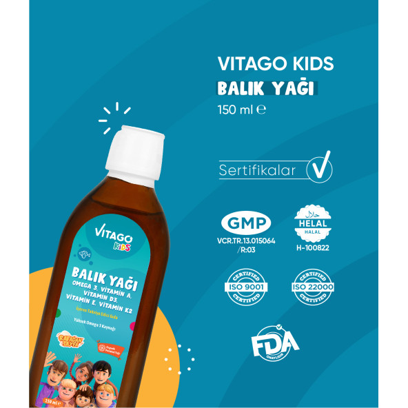 Vitago Kids Balık Yağı Omega 3, Vitamin A, D3, E, K2 İçeren Şurup - 4