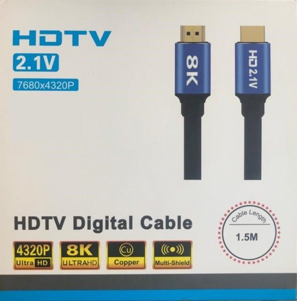8K Ultra HD 2.1V 7680x4320p Çözünürlük Destekli 1,5mt Hdmi Kablo