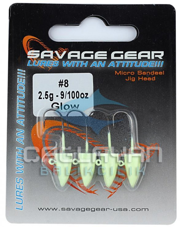 Savage gear LRF Micro sandeel jigghead 2g #8 4pcs Glow - 2