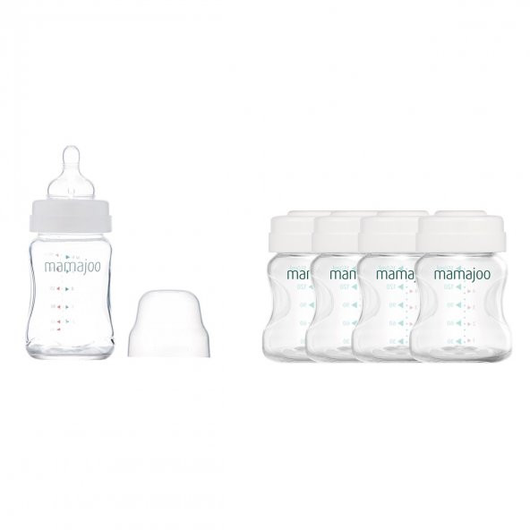 Mamajoo Anne Sütü Saklama Kabı Seti 4x150 ml & Cam Biberon 180 ml