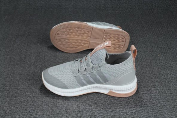 YAZKIŞ Çocuk Gri Beyaz Yan Çizgili Bağcıksız Günlük Spor Ayakkabı - 3