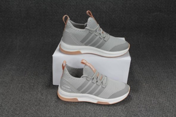 YAZKIŞ Çocuk Gri Beyaz Yan Çizgili Bağcıksız Günlük Spor Ayakkabı - 8