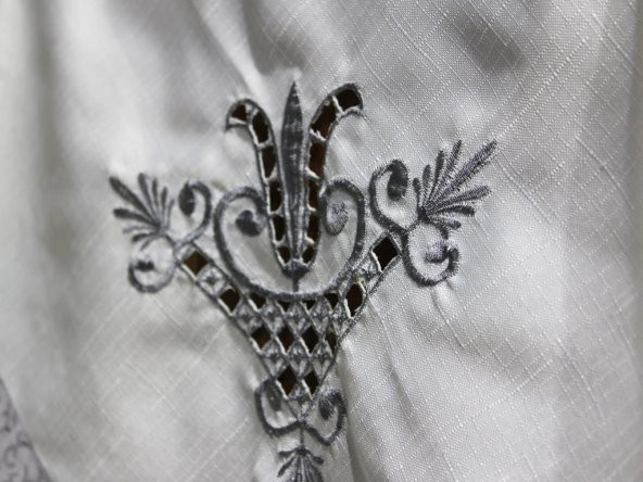 Lale Nakışlı Fiskos Krem Gri 100x100 Cm - Resim 3